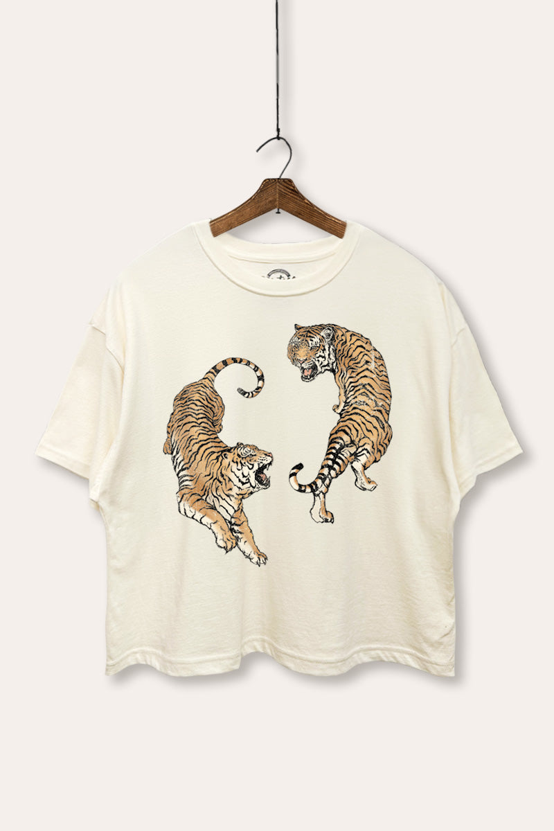 roaring tigers boxy graphic crop top