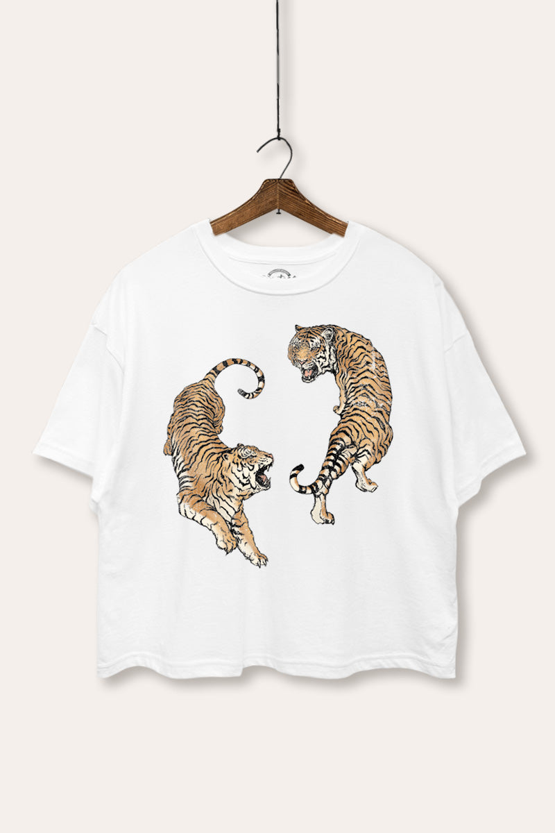 roaring tigers boxy graphic crop top
