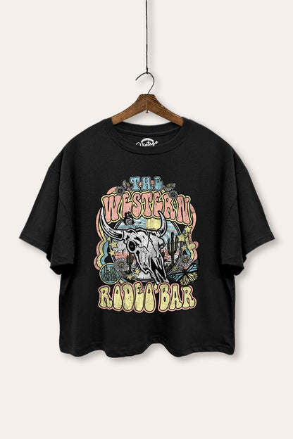 Western Rodeo Bar Retro Graphic Boxy Crop Top