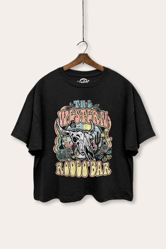 Western Rodeo Bar Retro Graphic Boxy Crop Top
