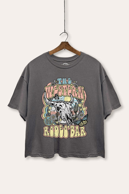 Western Rodeo Bar Retro Graphic Boxy Crop Top