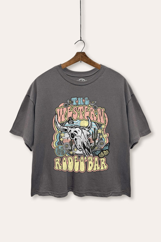 Western Rodeo Bar Retro Graphic Boxy Crop Top