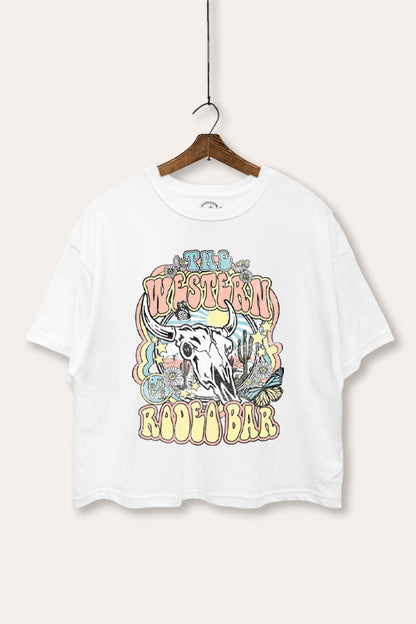Western Rodeo Bar Retro Graphic Boxy Crop Top