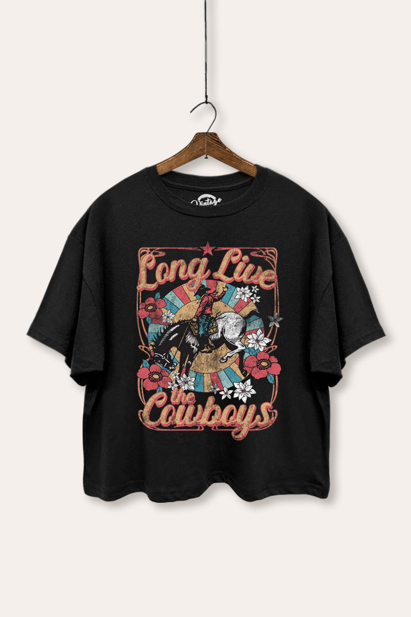 "long live the cowboys" boxy graphic crop top