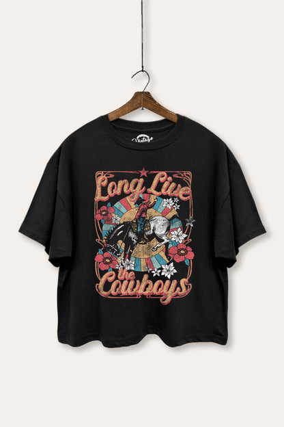 Long Live Cowboys Retro Cowboy Graphic Boxy Crop Top