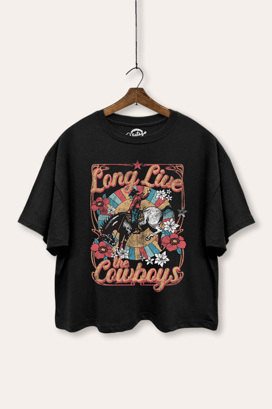"long live the cowboys" boxy graphic crop top