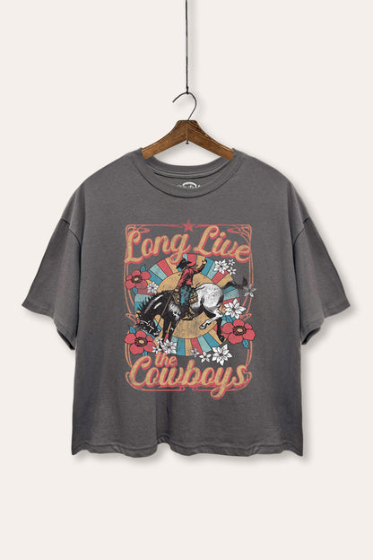 Long Live Cowboys Retro Cowboy Graphic Boxy Crop Top