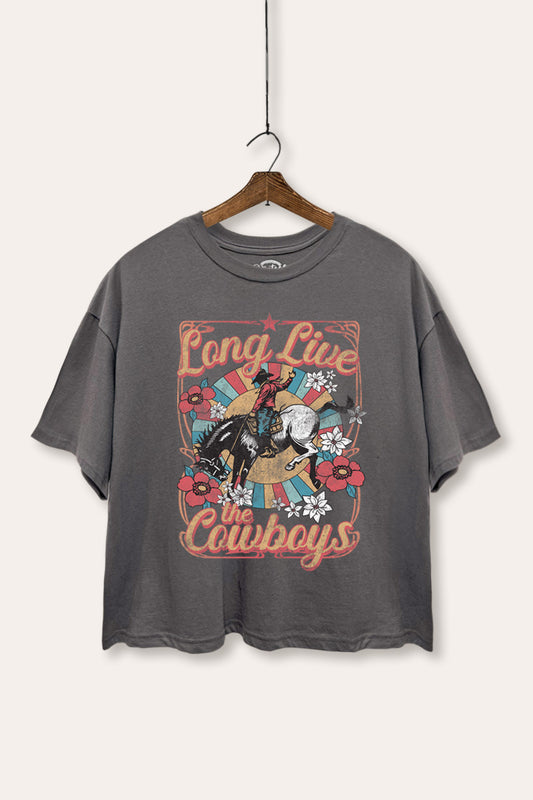"long live the cowboys" boxy graphic crop top