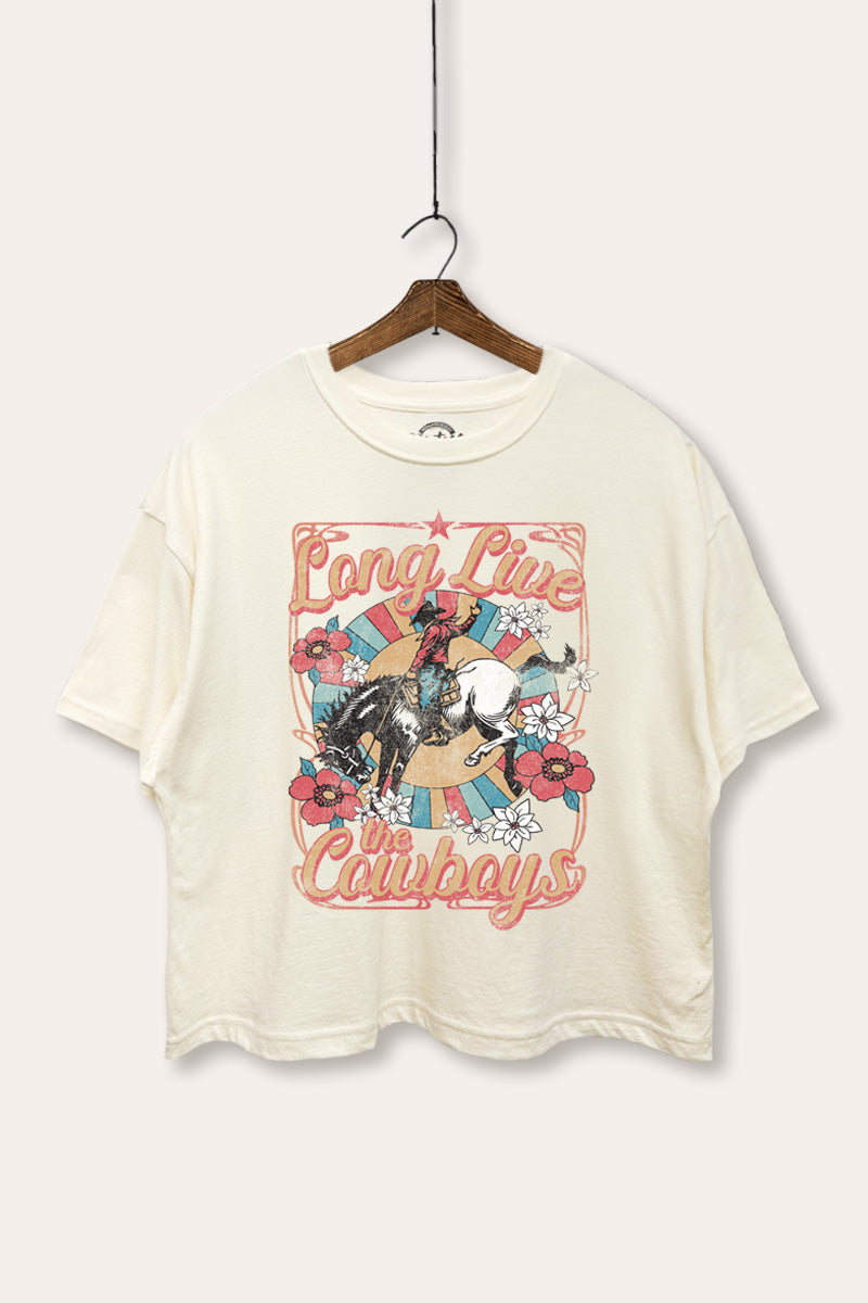 "long live the cowboys" boxy graphic crop top