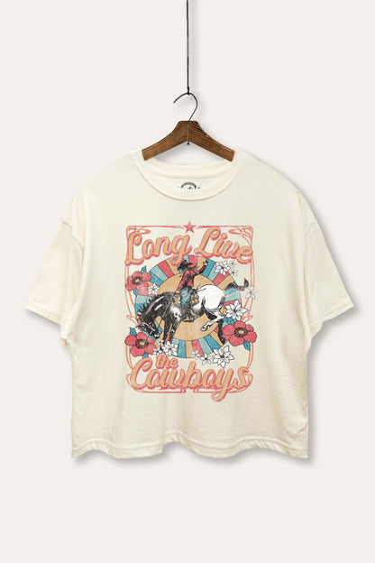 Long Live Cowboys Retro Cowboy Graphic Boxy Crop Top