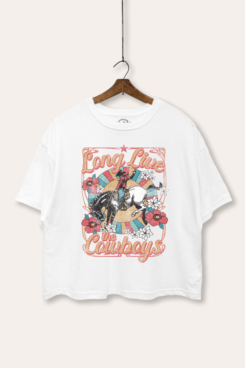 "long live the cowboys" boxy graphic crop top