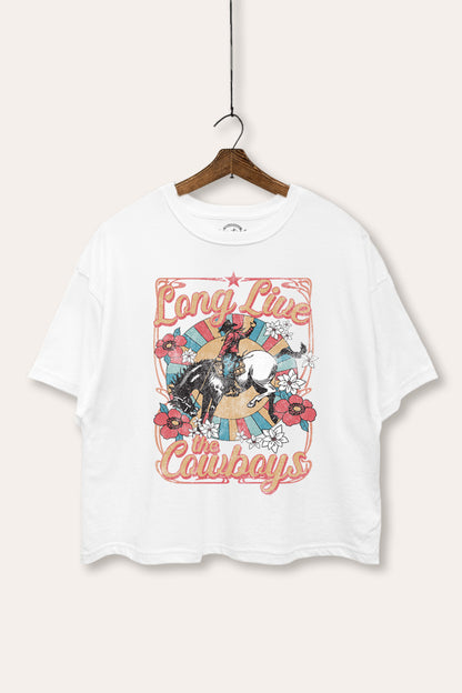 Long Live Cowboys Retro Cowboy Graphic Boxy Crop Top