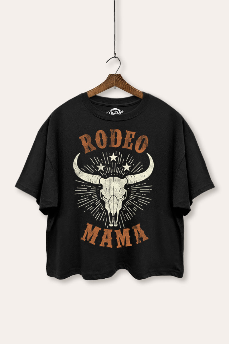 "rodeo mama" cow skull western graphic boxy crop top