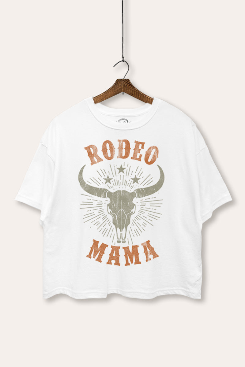 "rodeo mama" cow skull western graphic boxy crop top