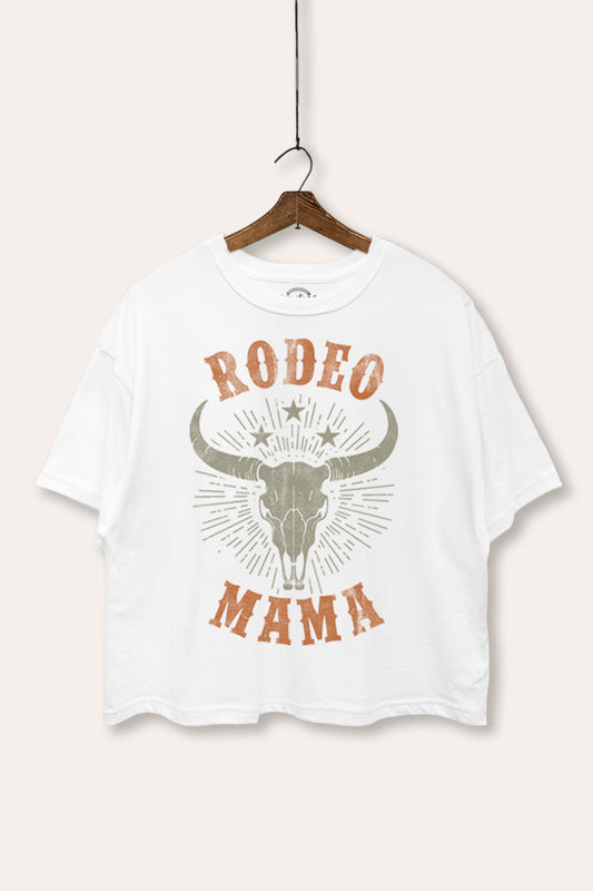 "rodeo mama" cow skull western graphic boxy crop top