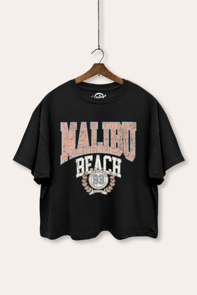 "malibu beach" boxy graphic crop top