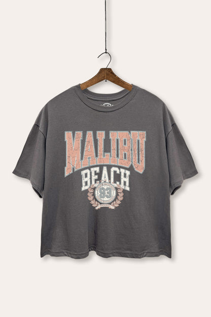 Malibu Beach Coastal Collegiate Graphic Boxy Crop Top