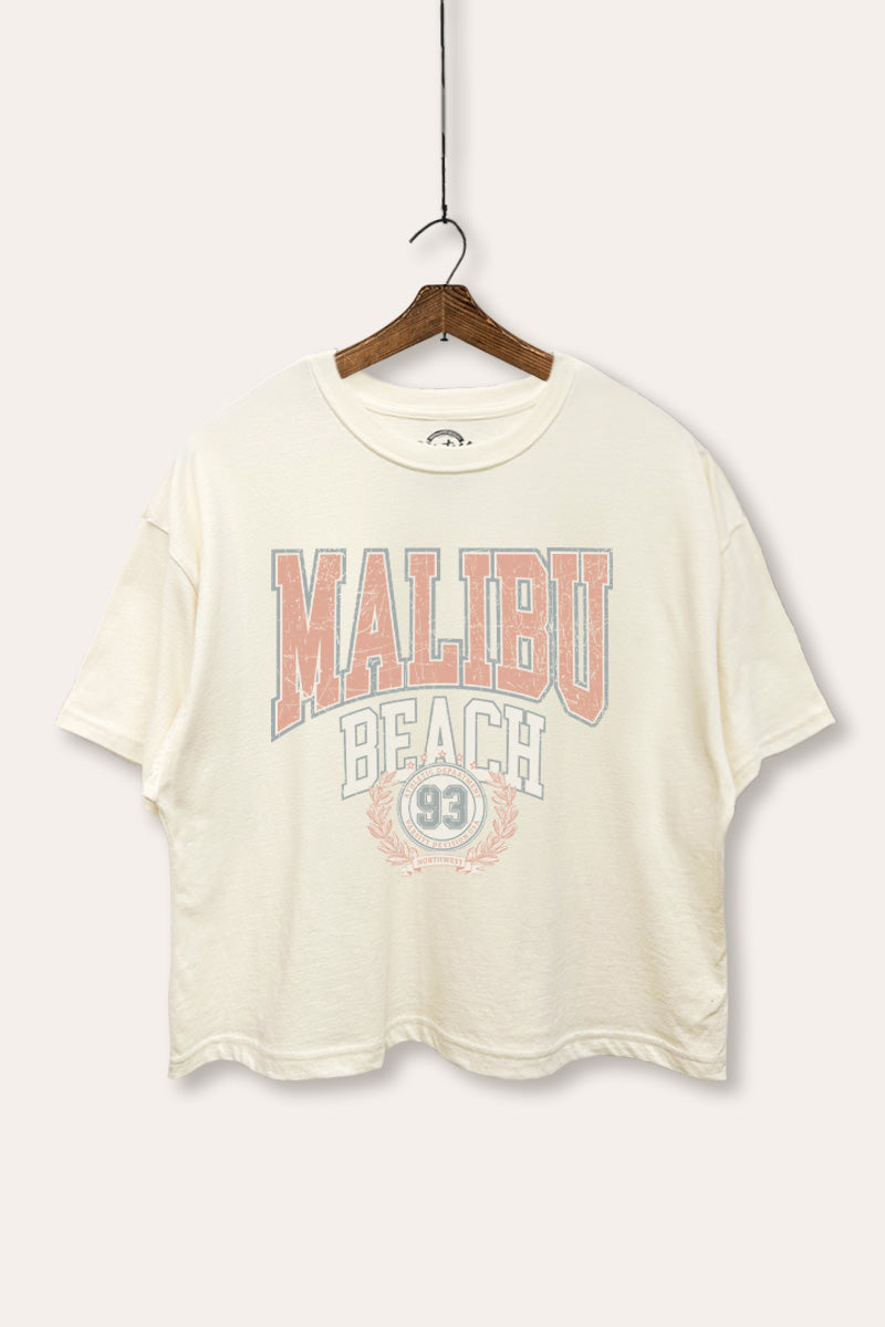 "malibu beach" boxy graphic crop top