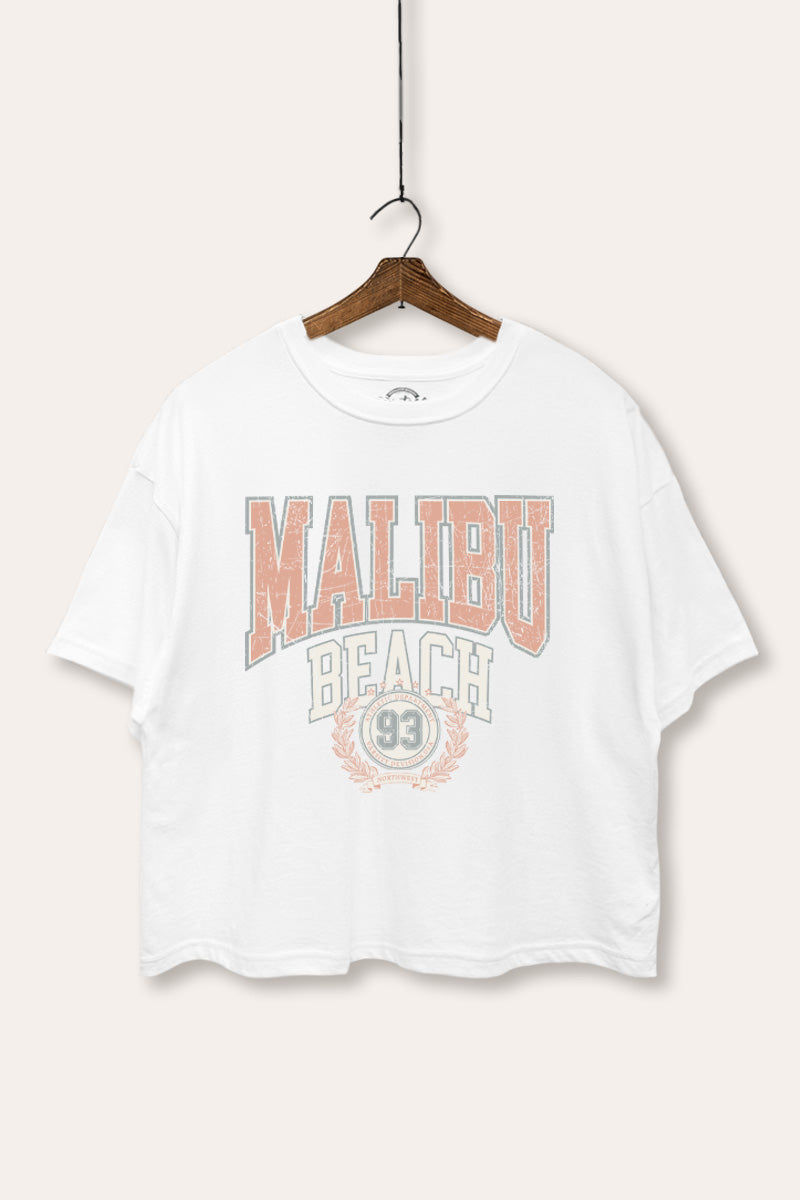 "malibu beach" boxy graphic crop top