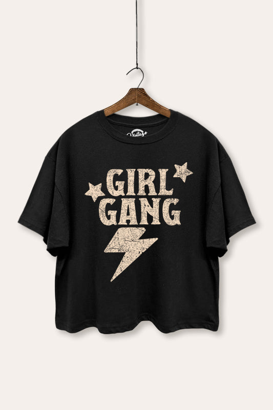 Girl Gang Lightning & Stars Graphic Boxy Crop Top