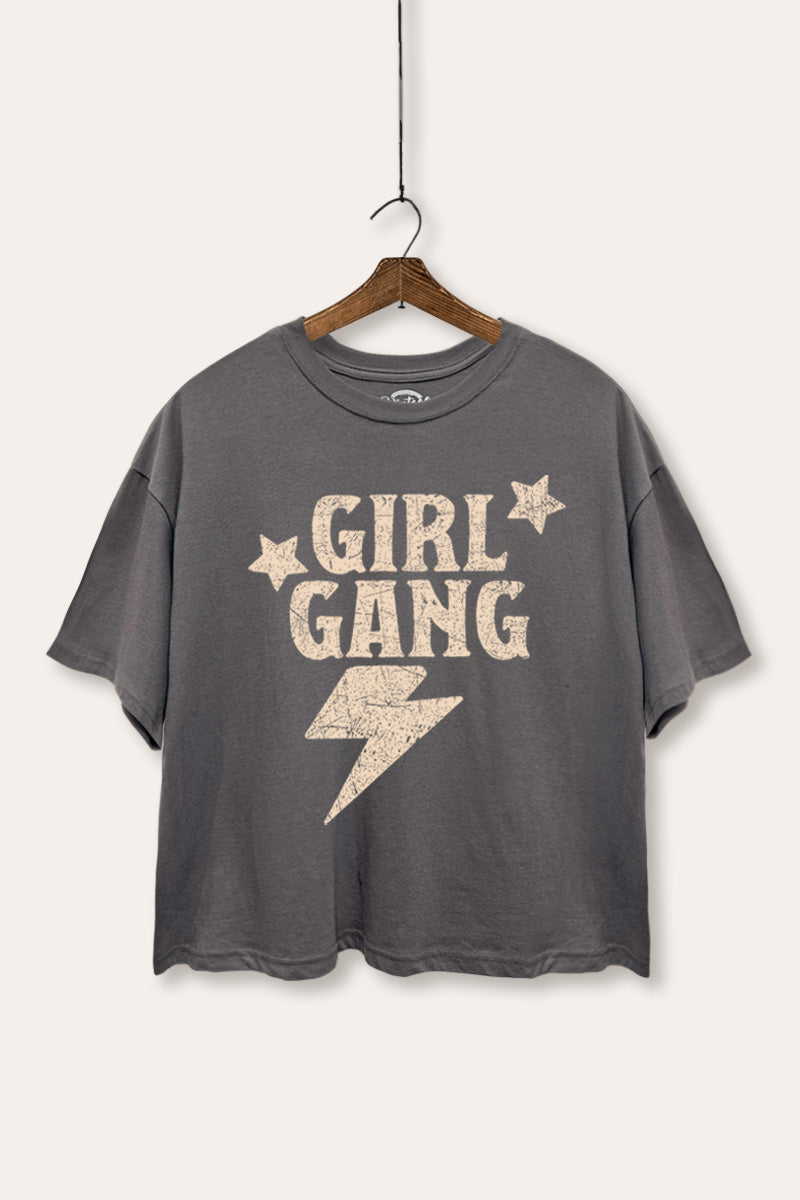 Girl Gang Lightning & Stars Graphic Boxy Crop Top