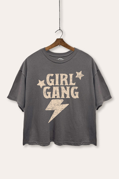 Girl Gang Lightning & Stars Graphic Boxy Crop Top
