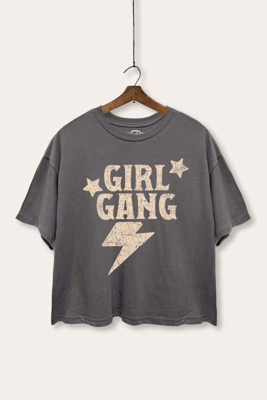 Girl Gang Lightning & Stars Graphic Boxy Crop Top