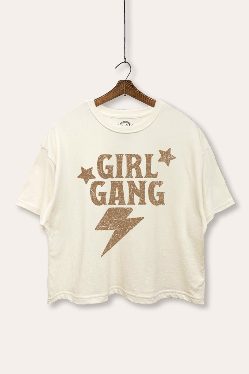 Girl Gang Lightning & Stars Graphic Boxy Crop Top