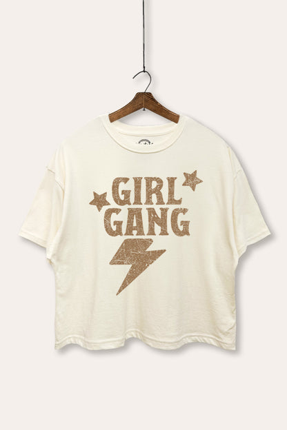 Girl Gang Lightning & Stars Graphic Boxy Crop Top