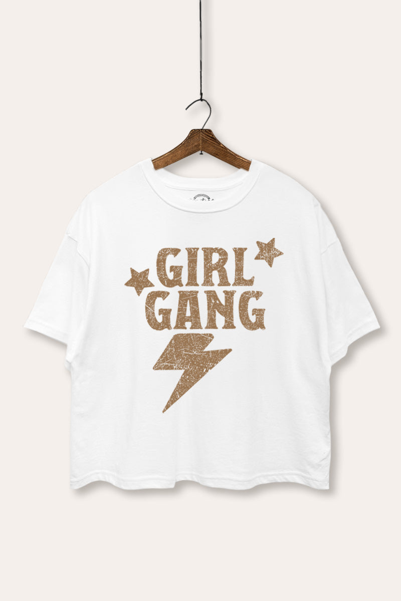 Girl Gang Lightning & Stars Graphic Boxy Crop Top