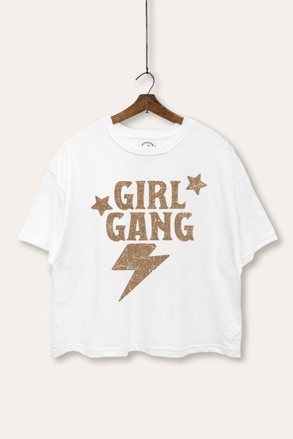 Girl Gang Lightning & Stars Graphic Boxy Crop Top