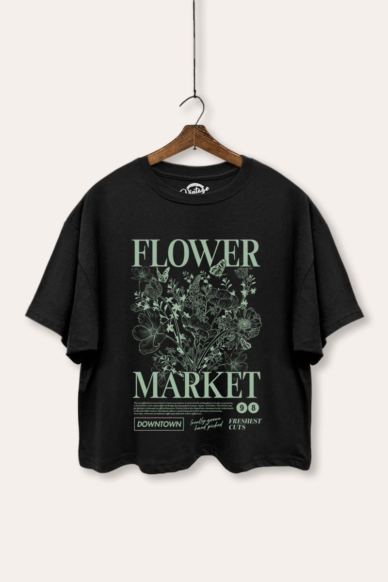 "flower market" bouquet boxy graphic crop top
