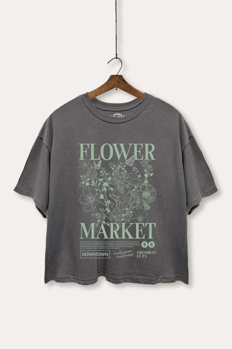 "flower market" bouquet boxy graphic crop top