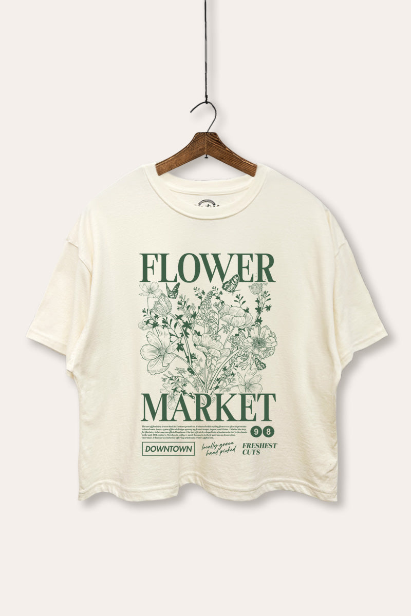 "flower market" bouquet boxy graphic crop top