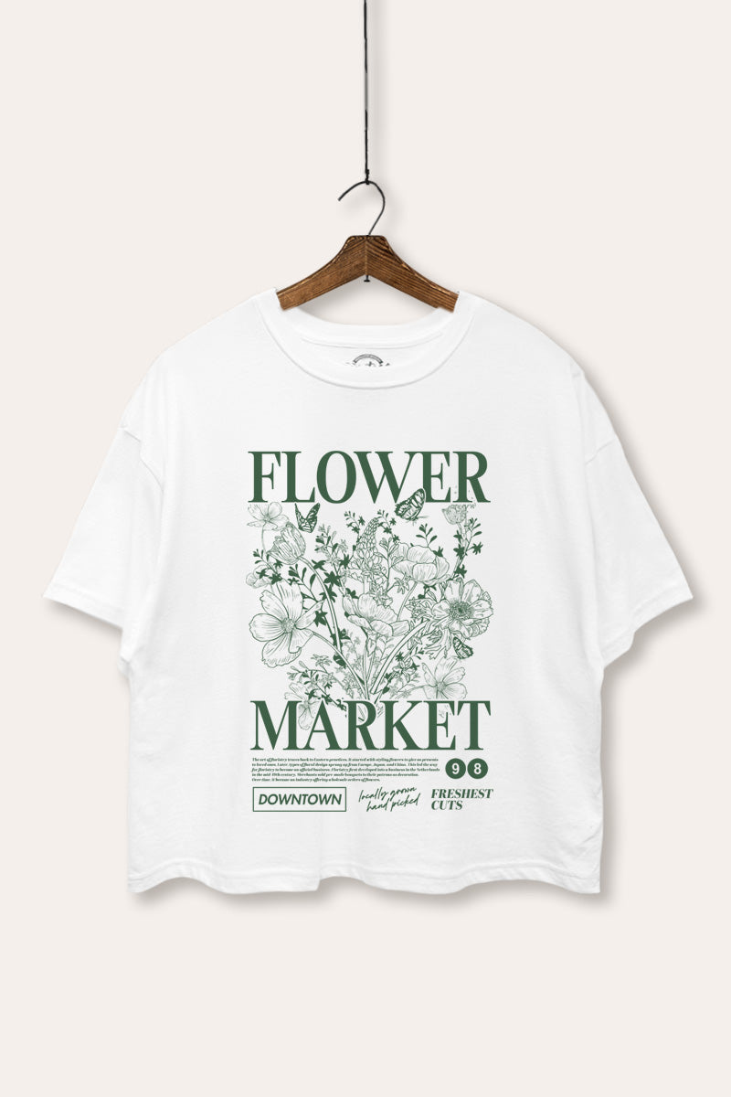 "flower market" bouquet boxy graphic crop top