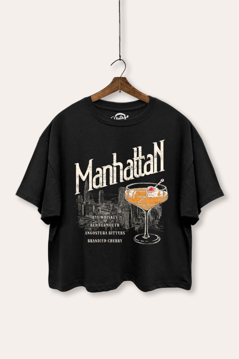 manhattan cocktail boxy graphic crop top