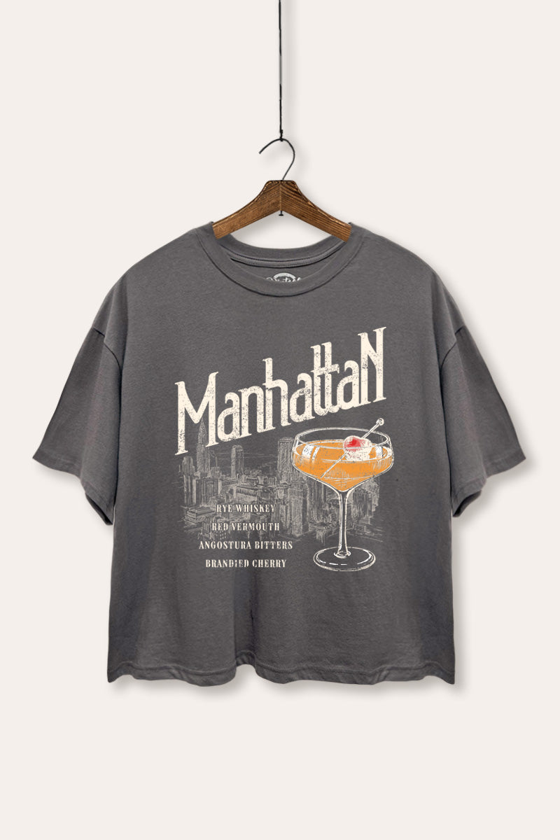 manhattan cocktail boxy graphic crop top