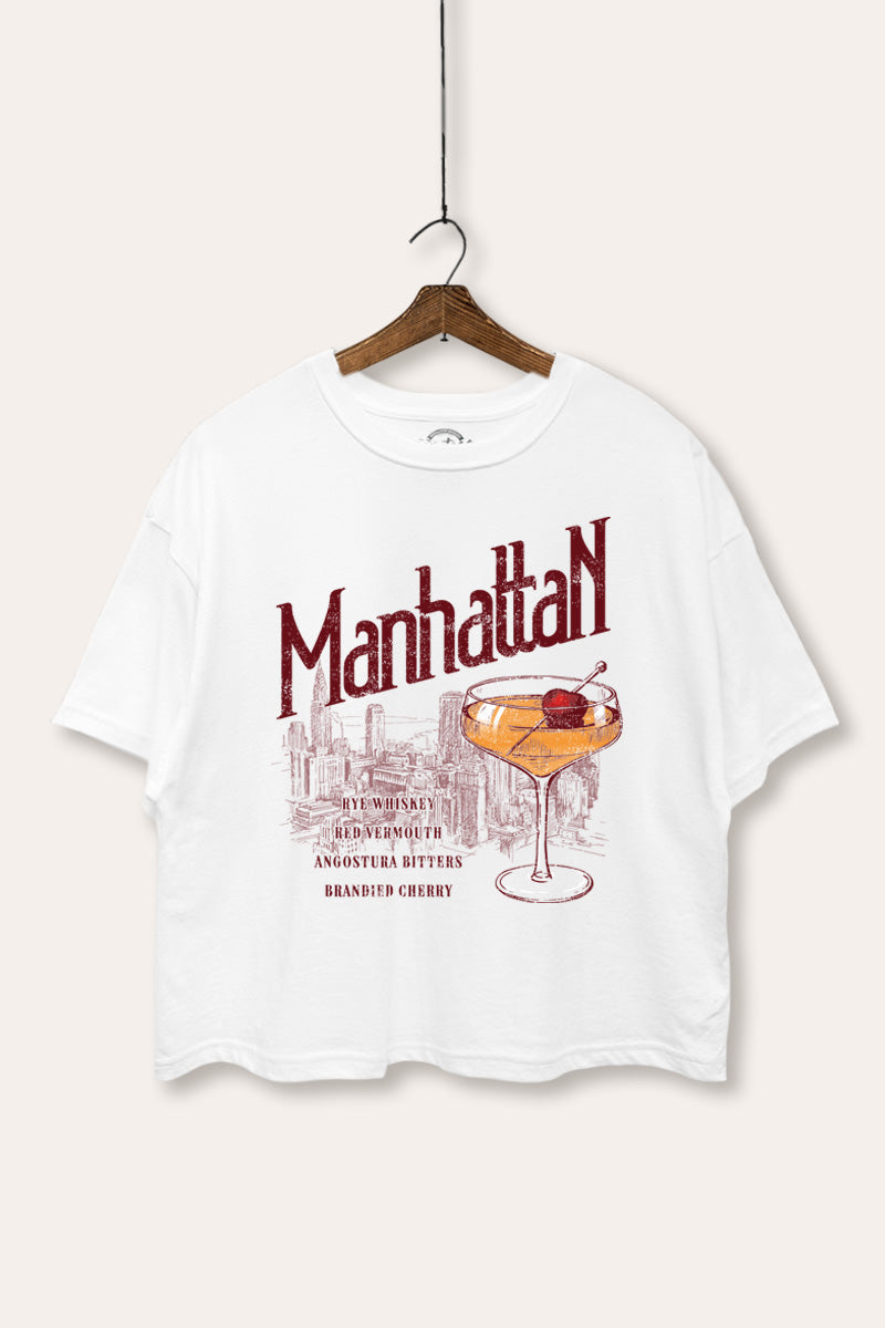 manhattan cocktail boxy graphic crop top