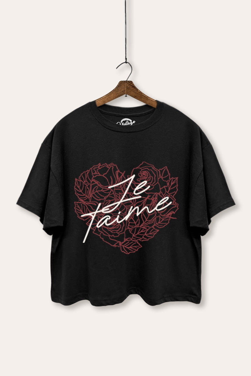 "je t'aime" rose heart graphic boxy crop top