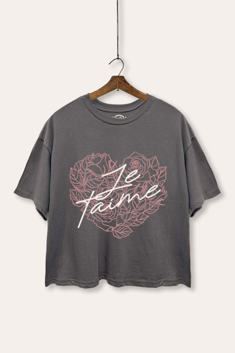 "je t'aime" rose heart graphic boxy crop top