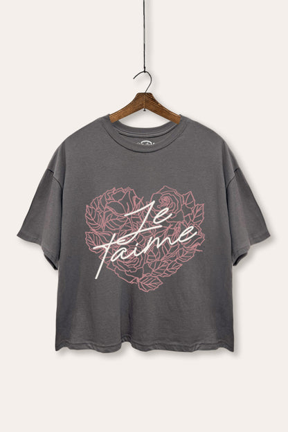 Je T'aime Flower Heart Graphic Boxy Crop Top