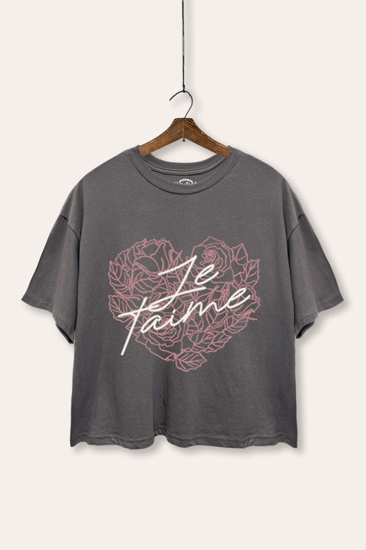"je t'aime" rose heart graphic boxy crop top