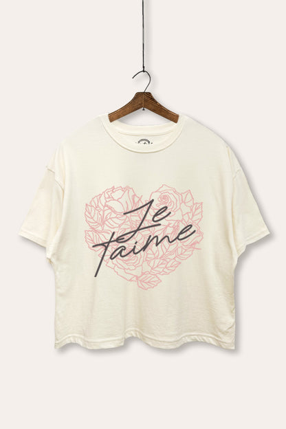 Je T'aime Flower Heart Graphic Boxy Crop Top