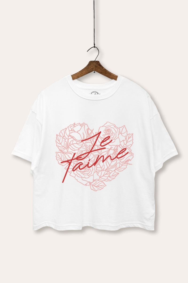 "je t'aime" rose heart graphic boxy crop top