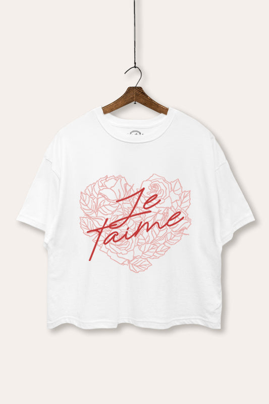 "je t'aime" rose heart graphic boxy crop top