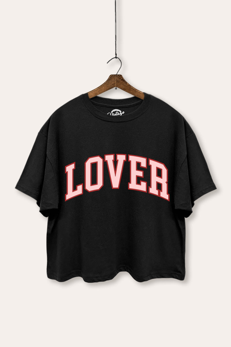 "lover" graphic boxy crop top