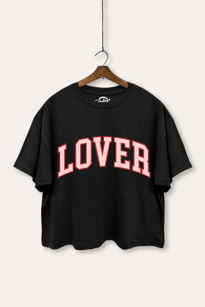 "lover" graphic boxy crop top
