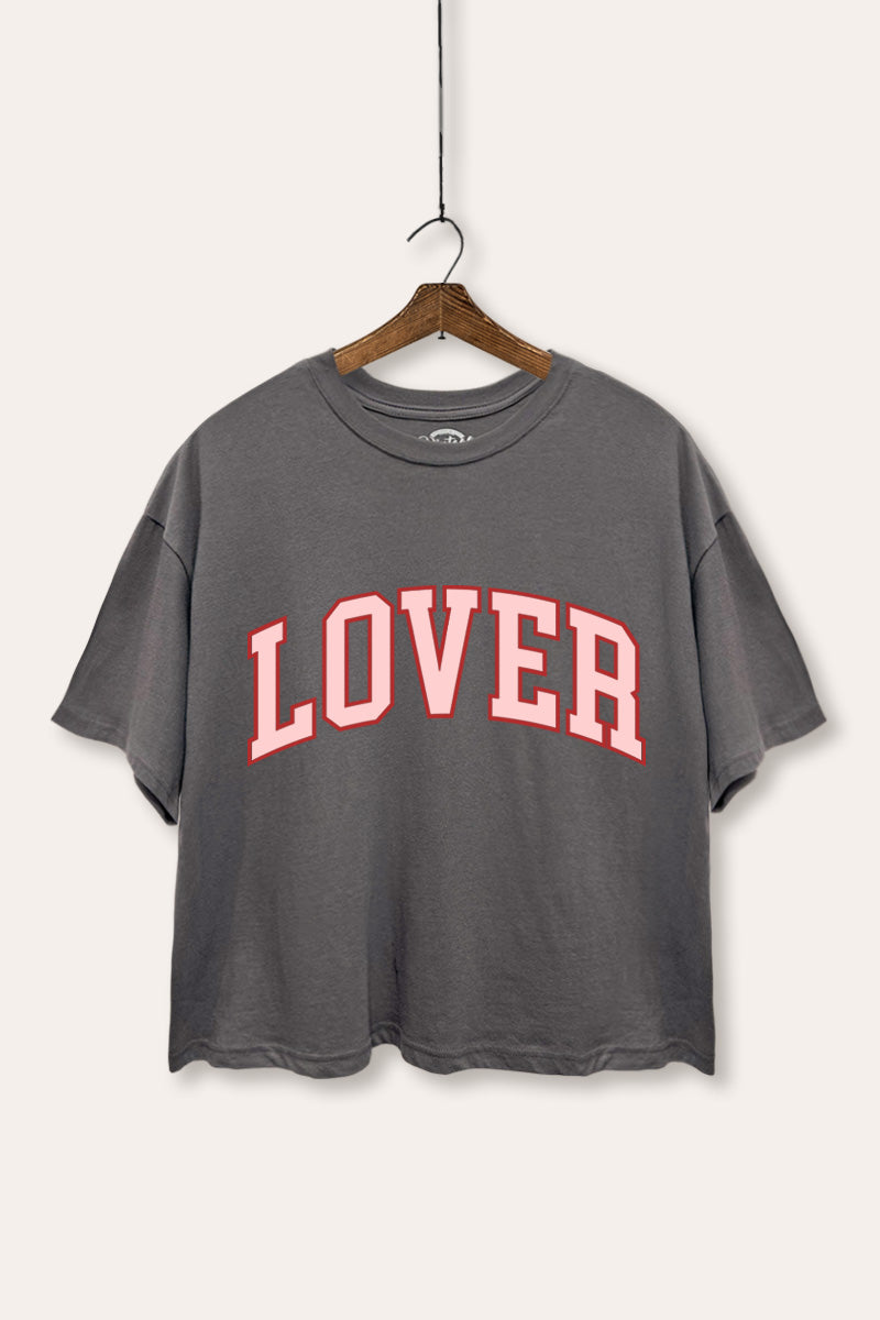 "lover" graphic boxy crop top