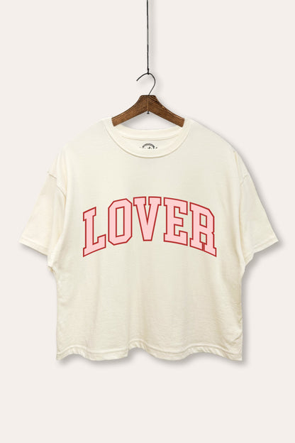 "lover" graphic boxy crop top
