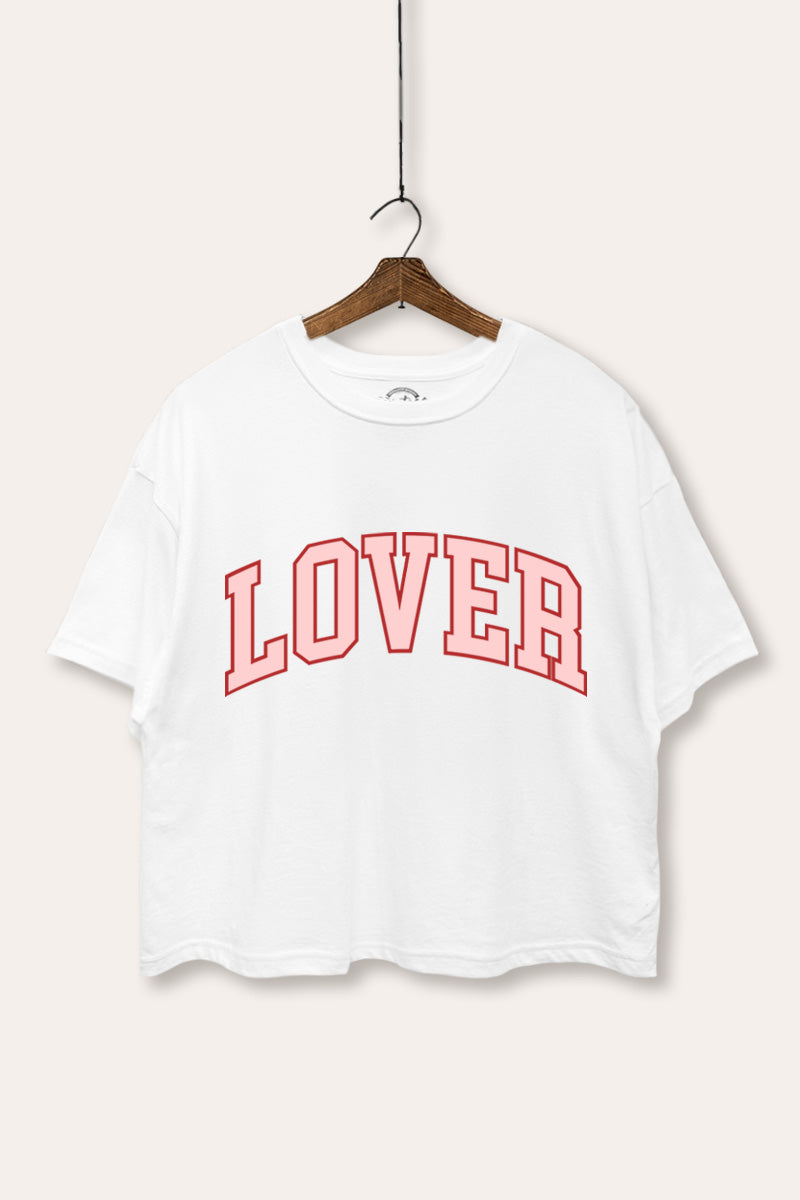 "lover" graphic boxy crop top